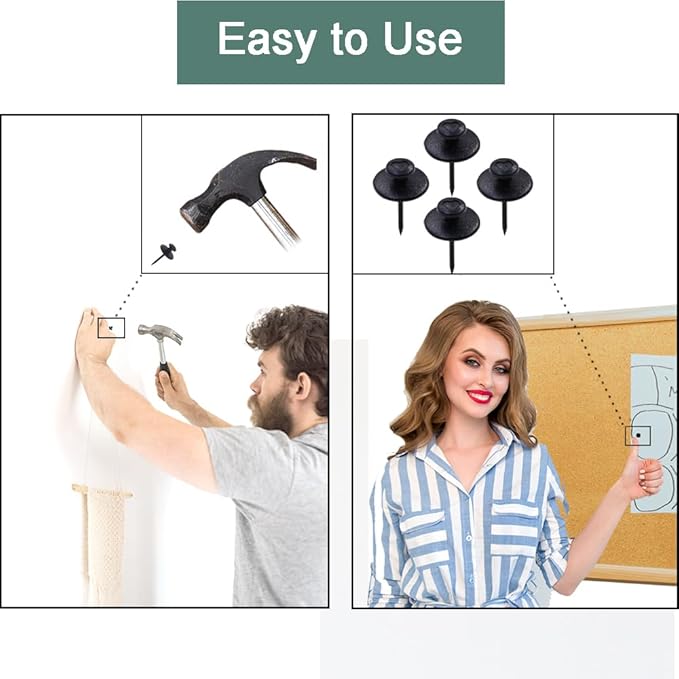 60 PCS Double Headed Picture Hanging Nails, Wall Hangers Without Nails, Thumb Tacks for Wall Hangings Picture, Renter Friendly Decor Push Pins for Tapestry Frame Art