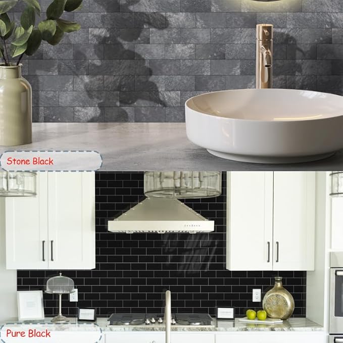 Yipscazo Peel and Stick backsplash 3 x 6 Inches 3D PVC Composite Wall Tile Stick on Backsplash Tile for Kitchen Bathroom, Laundry Room, Fireplace(Black Wood, 100 Pieces)