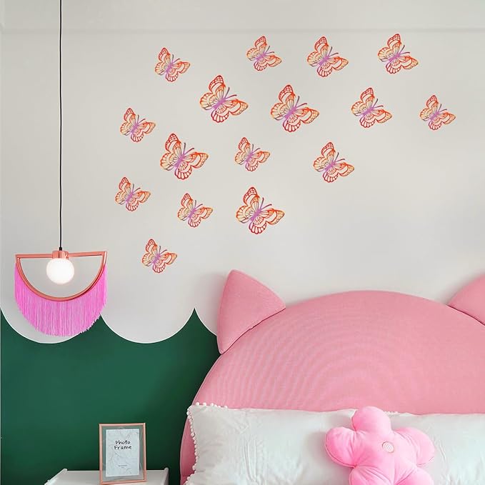 36PCS Butterfly Wall Decals - 3D Butterflies Wall Stickers Removable Mural Decor Wall Stickers Decals Home Decor Room Bedroom Decor Living Room Decor (Red)