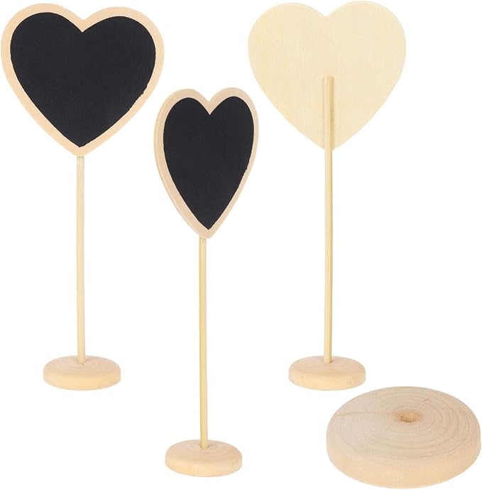 12Pcs Mini Heart Chalkboards Black Board with Stand for Message Board Signs Wood Small Chalkboard Signs for Wedding, Birthday Parties, Table Numbers, Food Signs and Special Event Decoration