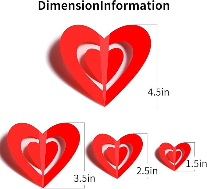 60 Pcs Valentines Day Wall Decorations - 3D Heart Stickers, Waterproof Wall Decals for Home, Bedroom, Wedding, Anniversary, Party, Office, and School Decor (Red)