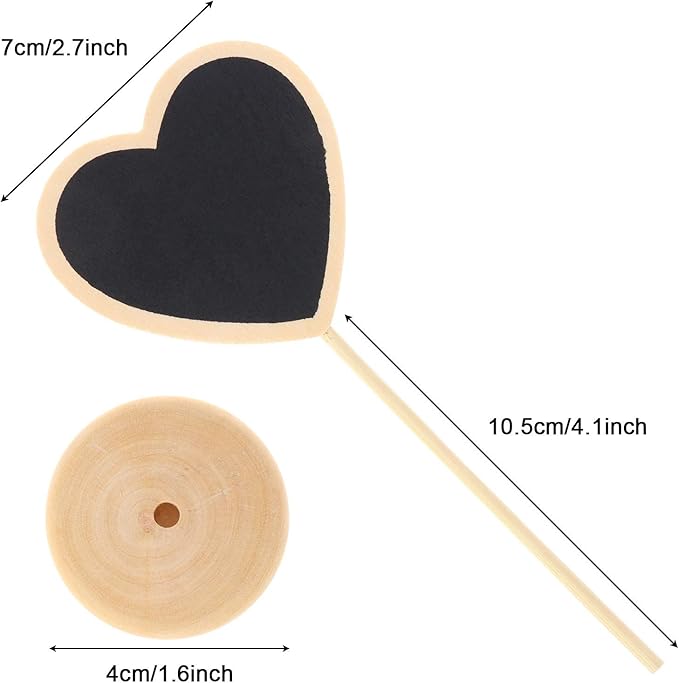 12Pcs Mini Heart Chalkboards Black Board with Stand for Message Board Signs Wood Small Chalkboard Signs for Wedding, Birthday Parties, Table Numbers, Food Signs and Special Event Decoration