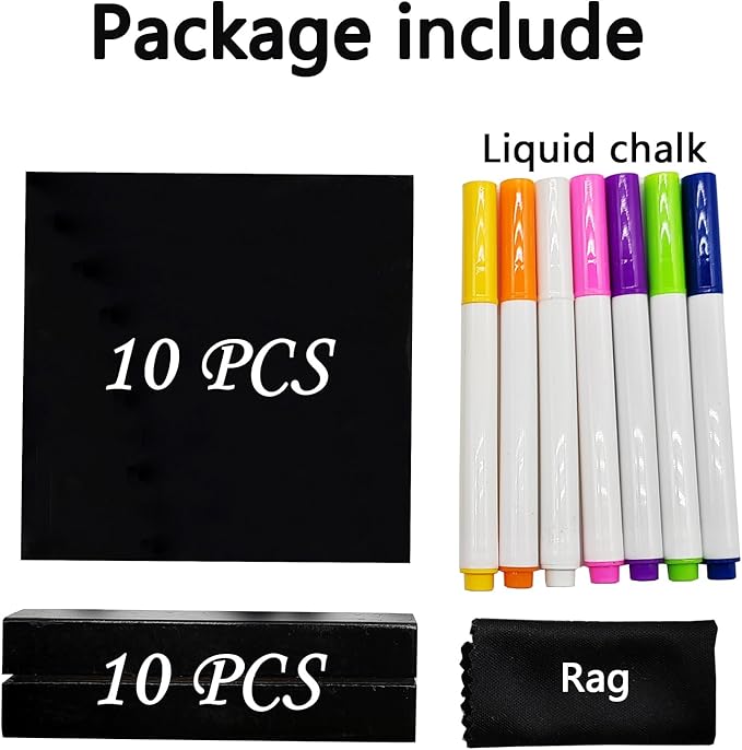 10 Pack Food Labels for Party Buffet with Wooden Stands, Acrylic Mini Chalkboard Signs, 3.9x3.9 inch Blank Black Acrylic Table Signs for Outdoor Wedding Table Numbers, Reserved, Cafe, Menu (Black)