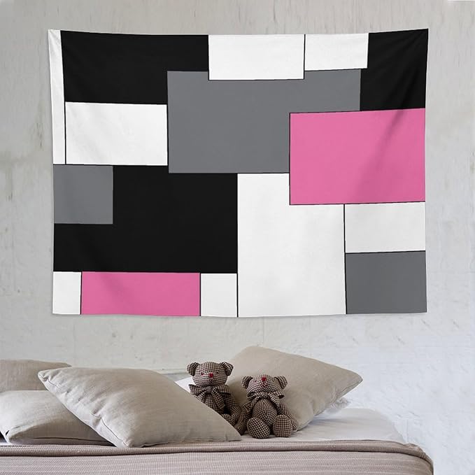 ZhiRain Pink,Black,White,Grey Tapestry Wall Hanging Geometry Pattern Digital Print Multicolor Tapestries Home Decor for Living Room Bedroom Farmhouse Apartment Dorm 60"x80"