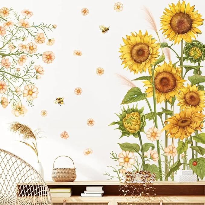 12x36 Inch Set of 2- Floral Wall Decals for Decor, Self Adhesive Vinyl for Home Decor- Gift for Friends for Christmas, Birthday, Thanksgiving, Holiday (Floral #7)