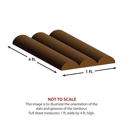 1' x 4' Solid Maple Tambour Sheet with 1" Half Round Slats, Unfinished & Flexible, Bamboo Fiber Reinforced Backer