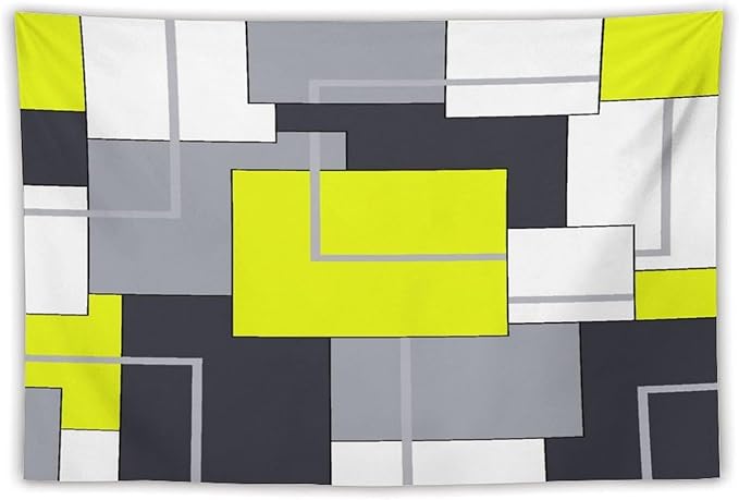 ZhiRain Yellow Gray Tapestry Wall Hanging Modern Black White Geometric Abstract Aesthetic Tapestries Home Decor for Living Room Bedroom Farmhouse Apartment Dorm 60"x90"