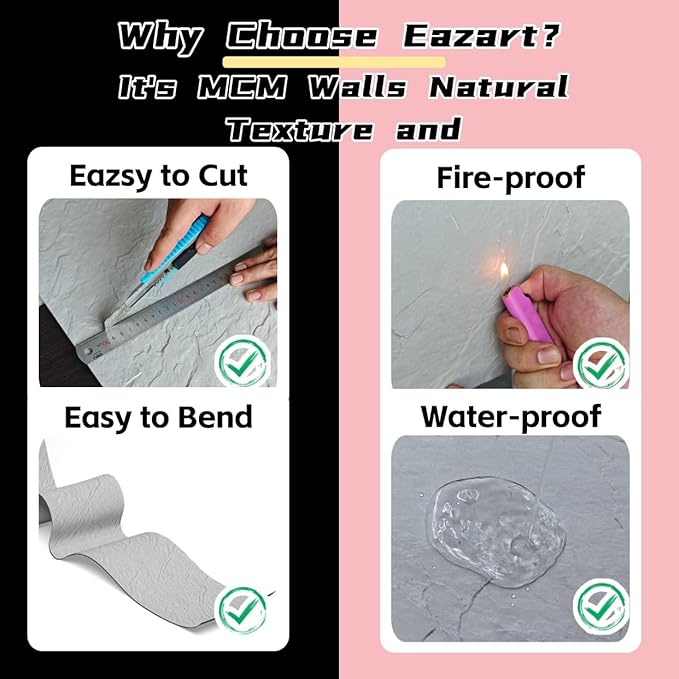 3D Wall Panels Faux Stone Wall Panel for Exterior/Interior Wall, MCM Walls Natural 4PCS 47.2"x23.6" / 30.94 sq ft (Rock Stone Gray)