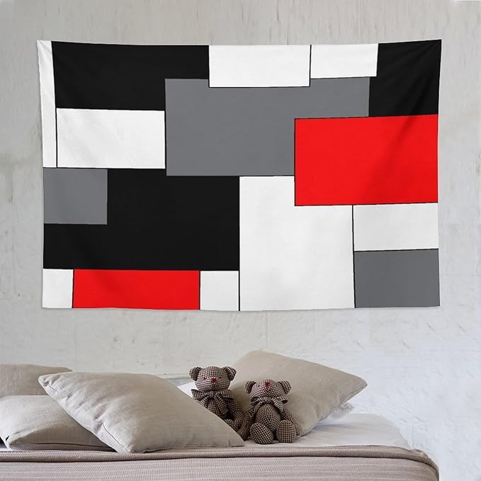 ZhiRain Black,Grey,Red,White Tapestry Wall Hanging Geometry Pattern Digital Print Multicolor Tapestries Home Decor for Living Room Bedroom Farmhouse Apartment Dorm 60"x90"