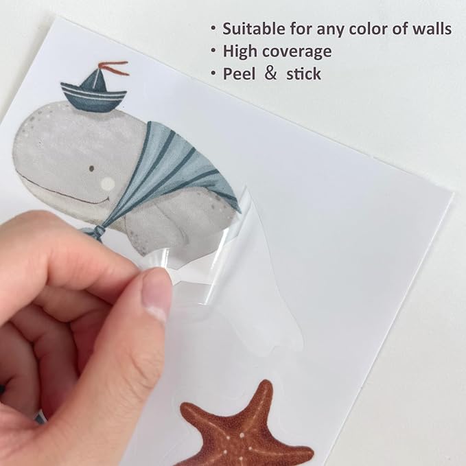 Whale Wall Decals – 36 Decals, Ocean Theme Nursery Wall Stickers for Kids Room, Removable & Reusable Sea Animal Decor for Walls, Furniture, Doors, Glass (12 Sheets)