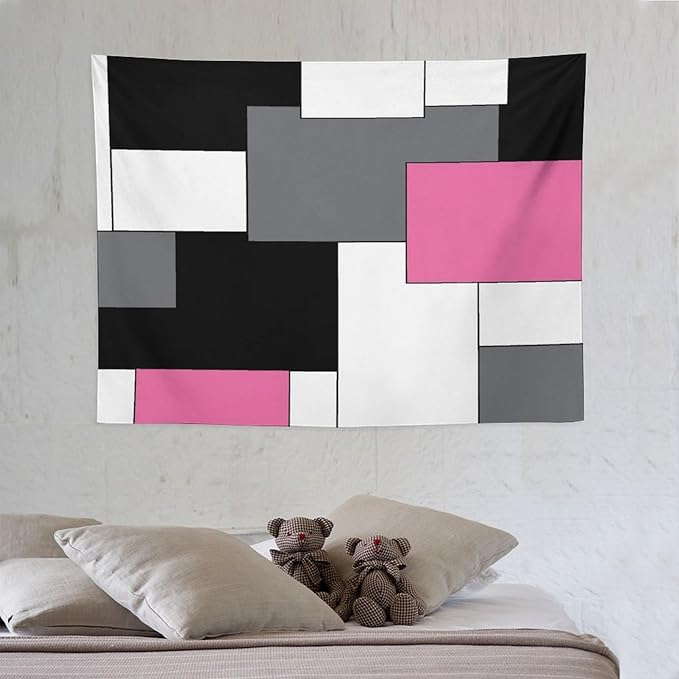 ZhiRain Pink,Black,White,Grey Tapestry Wall Hanging Geometry Pattern Digital Print Multicolor Tapestries Home Decor for Living Room Bedroom Farmhouse Apartment Dorm 30"x40"