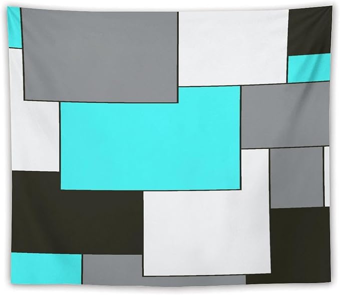 ZhiRain Modern Tapestry Wall Hanging Teal Turquoise And Gray Black Tapestries Home Decor for Living Room Bedroom Farmhouse Apartment Dorm 50"x60"