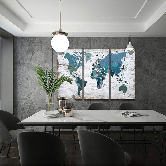 ZEYDRT Teal blue Wall Art Watercolor Abstract Wall Decal Large Office Canvas Wall Art 24in x48in x3 Painting for Bedroom Decoration for Living Room 3 piece Blue Artwork for Walls