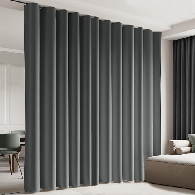 Cbsroro Room Divider Blackout Curtain Track Curtains Wall Dividers Panels Screen for Living Rooms Bedroom Office Privacy Partition Separation, W180 × L120 Inch,1 Panel, Grey