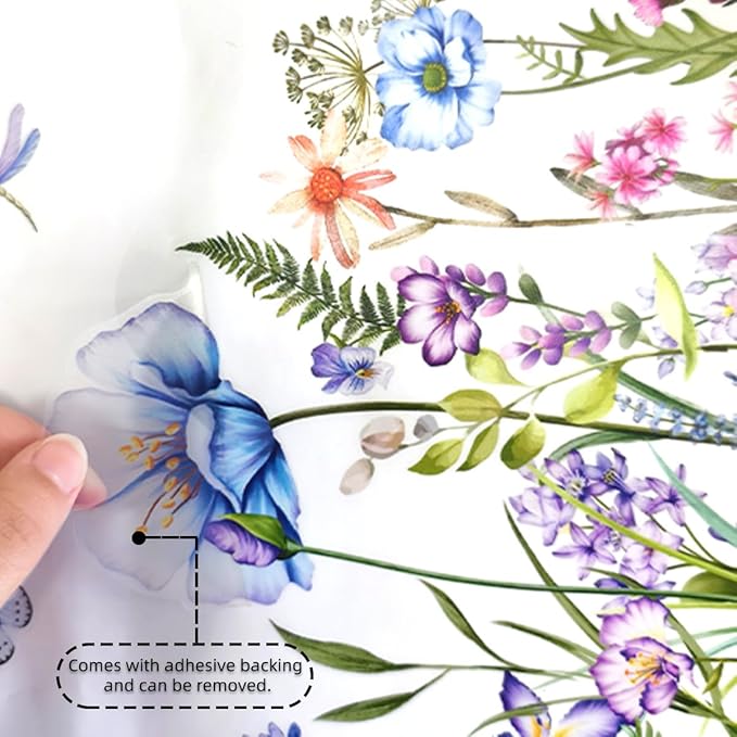 2 Pieces Purple Flowers Wall Decals Vinyl Purple Flowers Wall Stickers Removable Floral Art Murals Peel and Stick Colorful Decor for Girls Bedroom Living Room Nursery