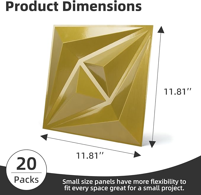 AMZDEPOT 3D Wall Panels for Interior Wall Decor, 3 Layout Options PVC Textured Wall Art Decor for Living Room Bedroom TV Background Gaming Room, 12''x12'', 20 Pcs Gold