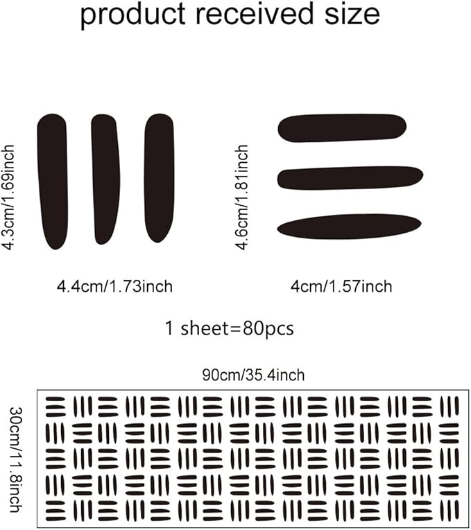 12x36 Inch Three Line Set - Boho Geometrical Shape Themed DIY Boho Wall Decal Mural Set - 80 Pcs Stickers for Wall, Kitchen, Nursery, Office Decor - Each Sticker 1.8x1.7 Inch (Boho Line Black)