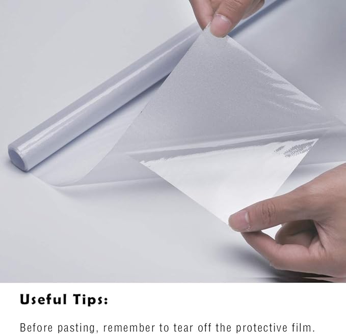 WPCTEV Window Privacy Film Frosted Glass Static Cling UV Sun Blocking Heat Control Window Tint Day and Night Insulation Home Bathroom Door Decorative Frosting Cover, 35.4 Inch x 8 Feet, Pure