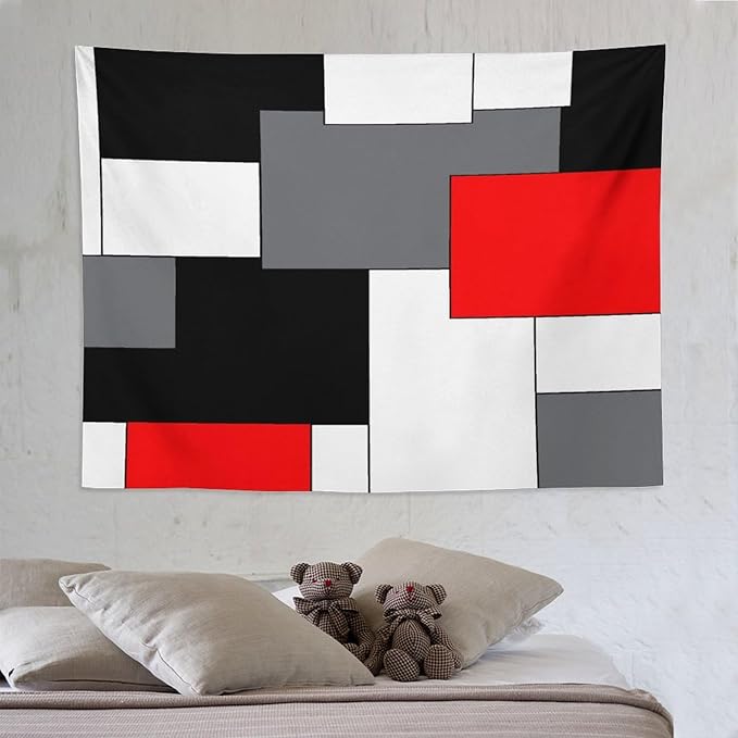 ZhiRain Black,Grey,Red,White Tapestry Wall Hanging Geometry Pattern Digital Print Multicolor Tapestries Home Decor for Living Room Bedroom Farmhouse Apartment Dorm 60"x80"