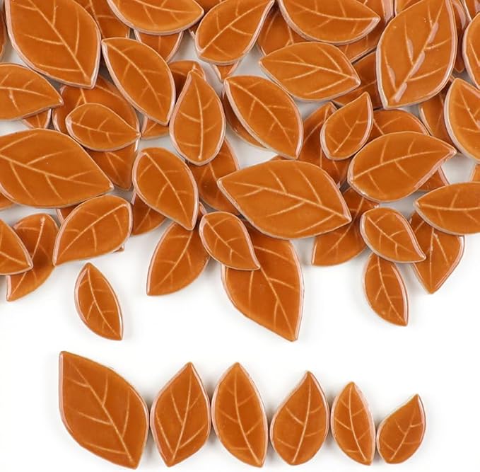 500g/1.1lb Leaf-Shaped Ceramic Mosaic Tiles,Ceramic Mosaic Pieces for Crafts,Mosaic Tiles for Home Decoration or DIY Crafts,Mosaic Making Supplies. (Caramel Color)