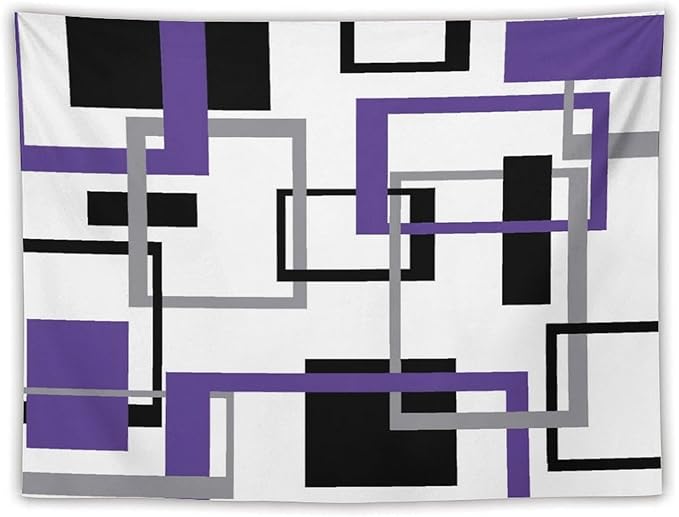 ZhiRain Purple Tapestry Wall Hanging Mid Century Modern Geometric Abstract Lavender Black Grey Square White Backdrop Tapestries Home Decor for Living Room Bedroom Apartment Farmhouse 60"x80"