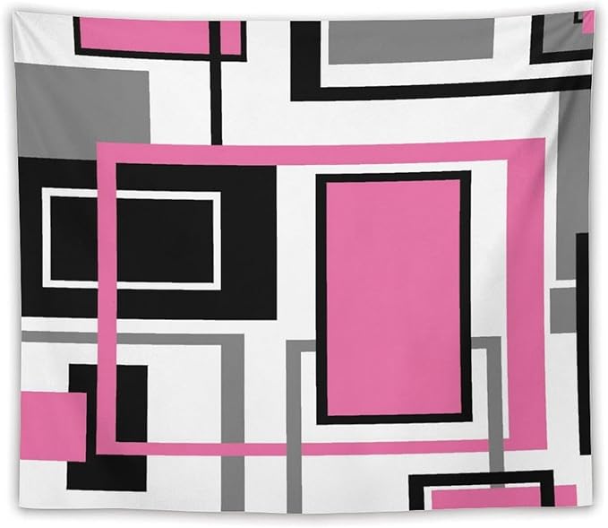 ZhiRain Modern Pink Tapestry Wall Hanging Geometric Pink Gray Black Tapestries Home Decor for Living Room Bedroom Farmhouse Apartment Dorm 50"x60"