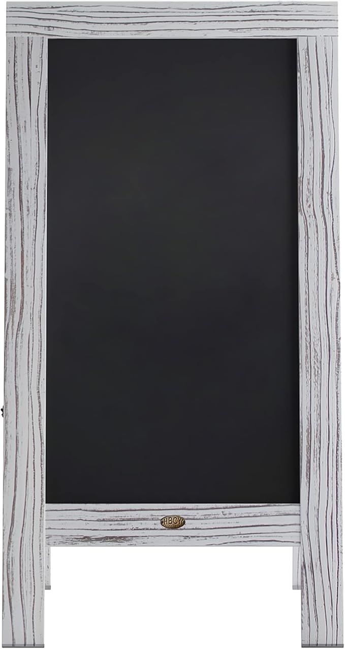 A Frame Chalkboard by HBCY Creations: 40x20 Solid Wood A-Frame Sign Whitewashed Double-Sided Magnetic Board, Chalkboard Menu Board, for Restaurants, Cafés, Weddings - Heavy Duty Hinges