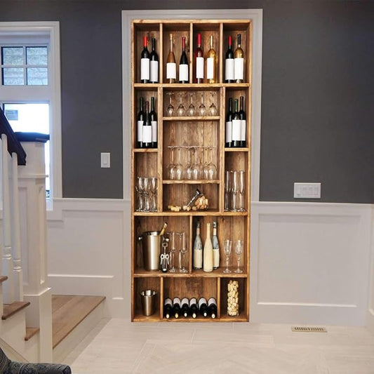 3D Door Stickers Murals Peel and Stick - Wine Cabinet - Wallpaper Self-Adhesive Decals Removable PVC Waterproof Poster for Bedroom Living Room Wall Decoration 30.3 x 78.7 inch