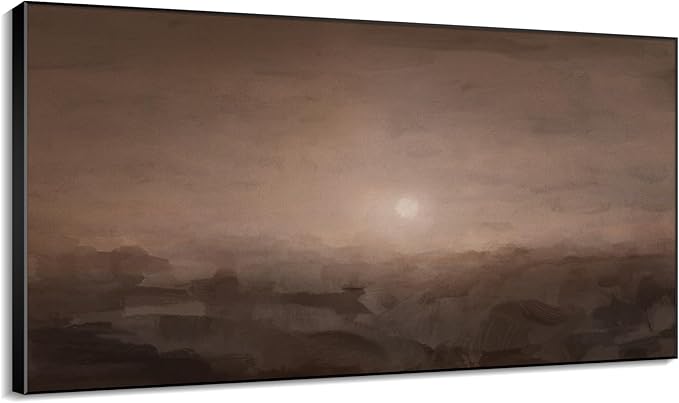 36"x60" XL Framed Wall Art - Decor Sunset Landscape Soft Brown Horizon (Frame Assembly Required)