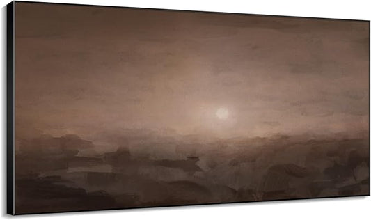 36"x60" XL Framed Wall Art - Decor Sunset Landscape Soft Brown Horizon (Frame Assembly Required)
