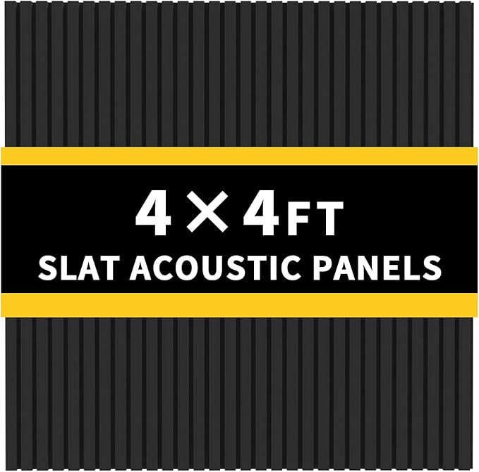 2 PCS wooden slats sound-absorbing panels, 3D groove wood grain sound absorbing panels, stylish decoration, significant noise reduction effect, suitable for walls and ceilings (Matte Black)