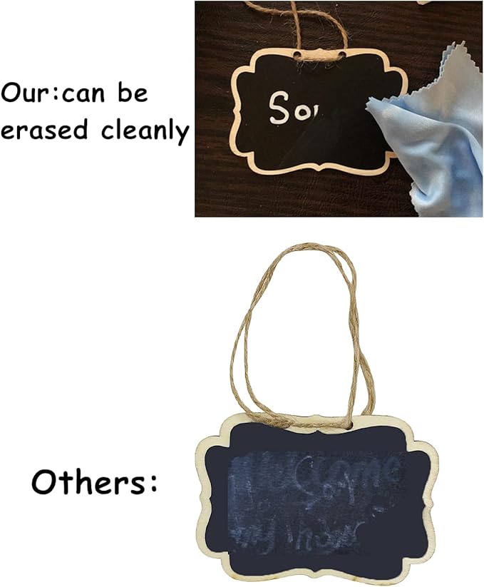 24 Pcs Reusable Mini Wood Chalkboards with Hanging String Erasable, Double-Sided Blackboard for Message Board Signs, Weddings Place Cards, Birthday Parties, Table Numbers, Plants
