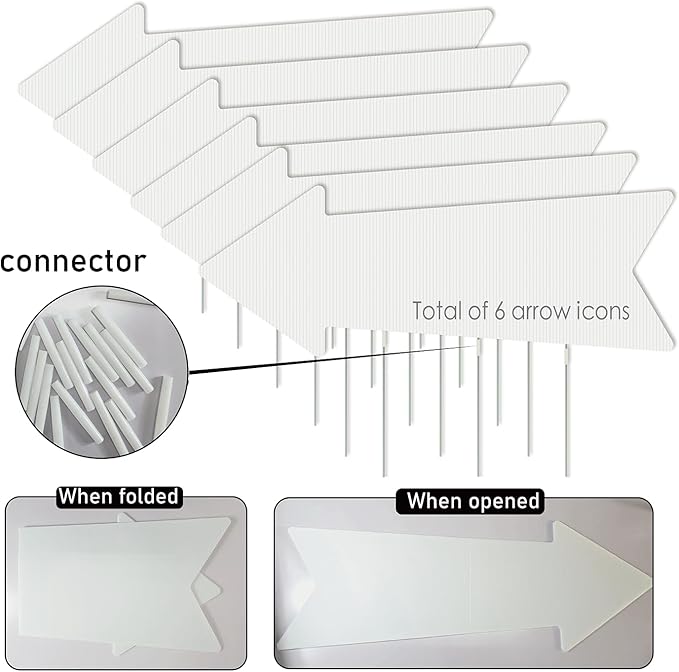 ‌Jumbo 6-Pack Blank Arrow Yard Signs with Stakes - 33x12 Oversized Wedding Directional Signs, Birthday Party Decorations, This Way Arrow Signs for Outdoor Events, Reusable Yard Markers