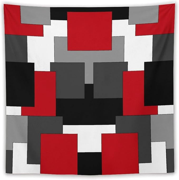 ZhiRain Red And Black Tapestry Wall Hanging Gray White Geometric Silver Dark Abstract Square Art Tapestries Home Decor for Living Room Bedroom Apartment Farmhouse Dorm 60"x60"