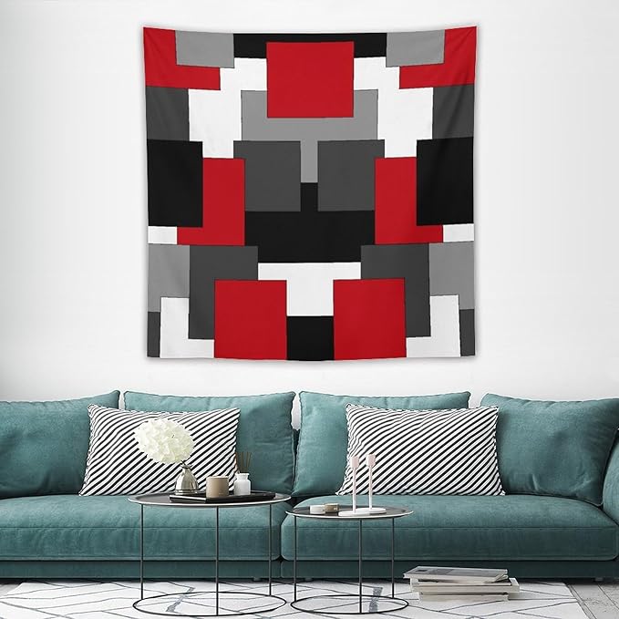 ZhiRain Red And Black Tapestry Wall Hanging Gray White Geometric Silver Dark Abstract Square Art Tapestries Home Decor for Living Room Bedroom Apartment Farmhouse Dorm 60"x60"