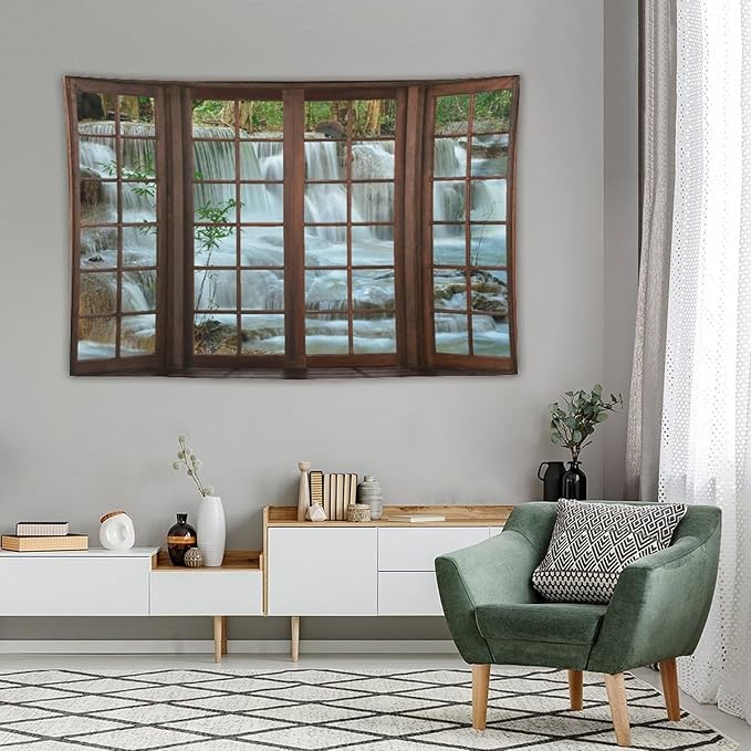 ZhiRain Nature Waterfall Landscape Tapestry Wall Hanging Forest Bamboo Garden Jungle Stream Scenery Tapestries Home Decor for Living Room Bedroom Apartment Farmhouse Dorm 40"x60"