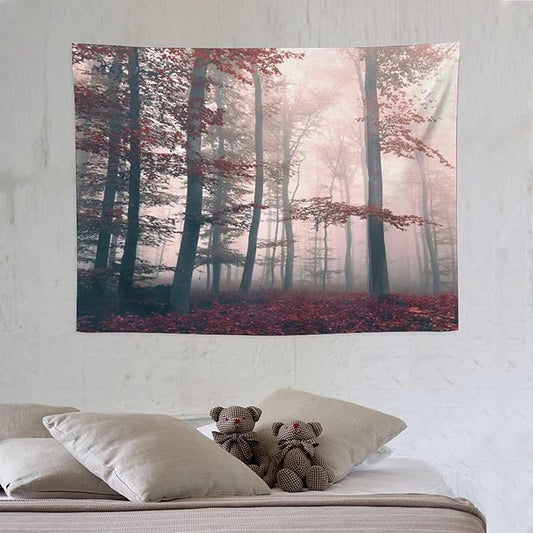 ZhiRain Forest Tapestry Wall Hanging Autumn Mystic Foggy Fall Nature Enchanted Woods Wild Trees Print Tapestries Home Decor for Living Room Bedroom Apartment Farmhouse Dorm 30"x40"