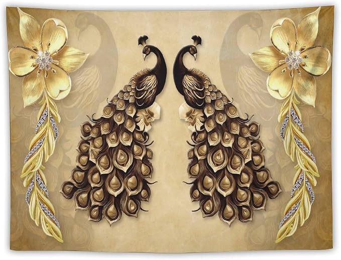 ZhiRain Gold Peacock Tapestry Wall Hanging Vintage Bird Rustic Animal Elegant Flower Luxury Tapestries Home Decor for Living Room Bedroom Farmhouse Apartment Dorm 30"x40"