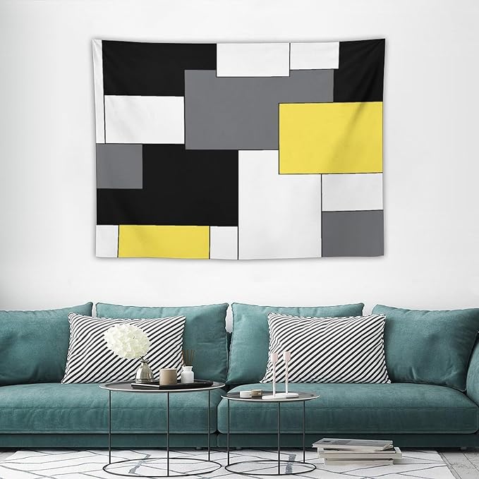 ZhiRain Black,Grey,Yellow,White Tapestry Wall Hanging Geometry Pattern Digital Print Multicolor Tapestries Home Decor for Living Room Bedroom Farmhouse Apartment Dorm 30"x40"