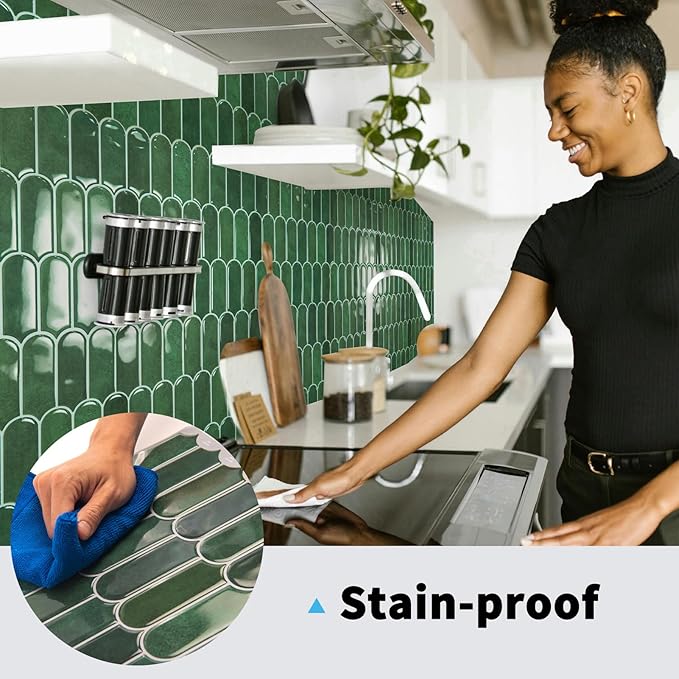 Art3d 10-Sheet Peel and Stick Backsplash Tiles, 12"x12" Vinyl Stick On Wall Tile Stickers for Kitchen, Bathroom, Laundry Room, Green Marble