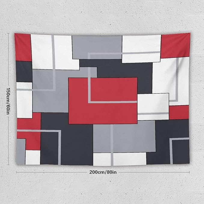 ZhiRain Red Gray Tapestry Wall Hanging Modern Black White Geometric Abstract Aesthetic Tapestries Home Decor for Living Room Bedroom Farmhouse Apartment Dorm 60"x80"
