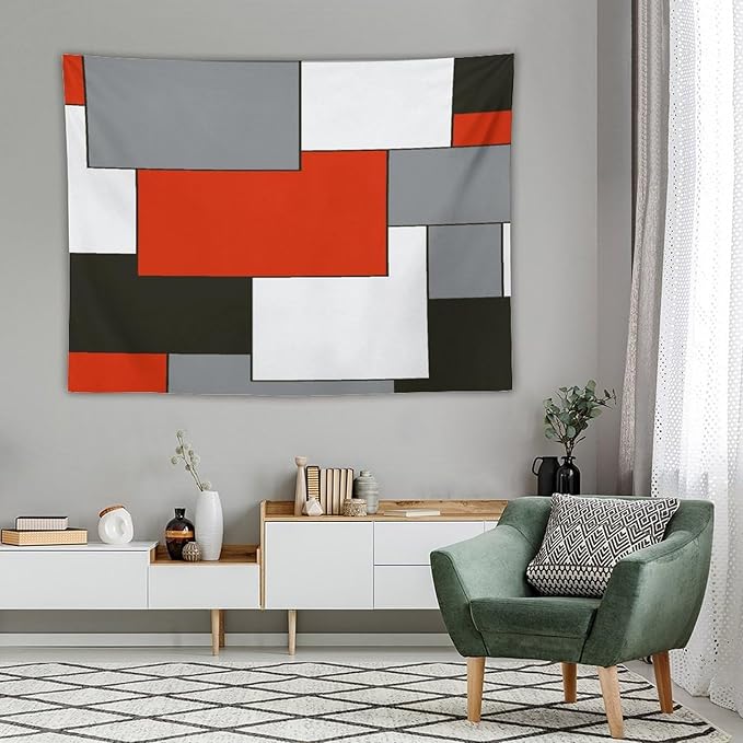ZhiRain Red Tapestry Wall Hanging Modern Black And Gray Tapestries Home Decor for Living Room Bedroom Farmhouse Apartment Dorm 60"x80"