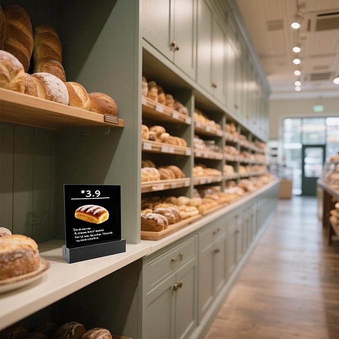 10 Pack Food Labels for Party Buffet with Wooden Stands, Acrylic Mini Chalkboard Signs, 3.9x3.9 inch Blank Black Acrylic Table Signs for Outdoor Wedding Table Numbers, Reserved, Cafe, Menu (Black)