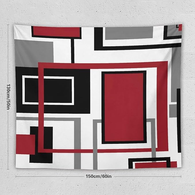 ZhiRain Red Modern Tapestry Wall Hanging Red Geometric Gray Black And Red Tapestries Home Decor for Living Room Bedroom Farmhouse Apartment Dorm 50"x60"