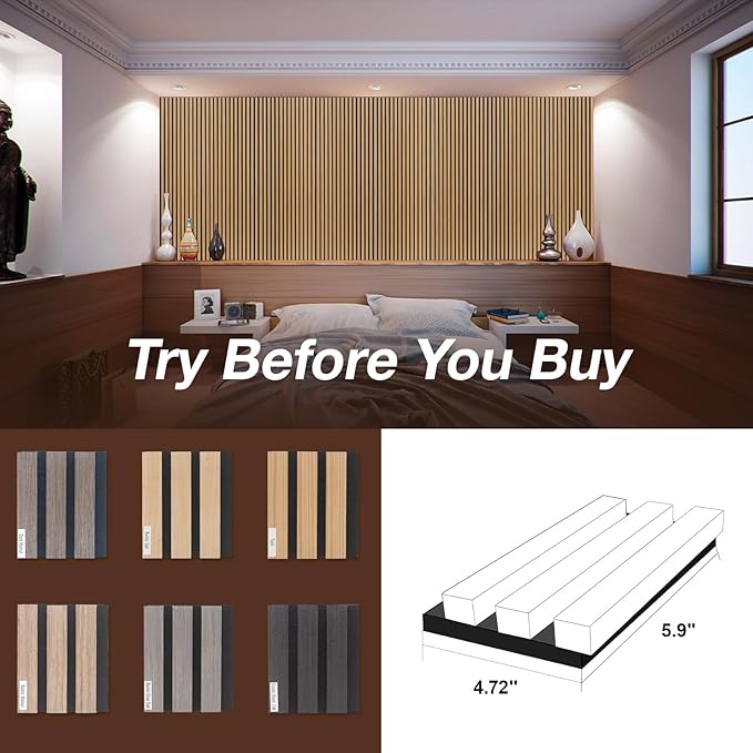 Yuzzy Wood Panels for Wall, Wood Slat Acoustic Panels, Sound Absorbing Wall Panels for Interior Wall Decor, Samples Pack