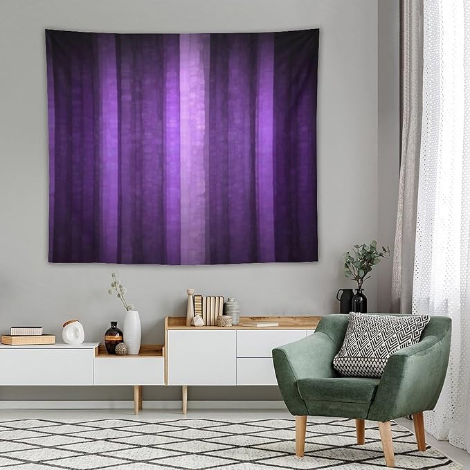 ZhiRain Purple Striped Tapestry Wall Hanging Abstract Mosaic Glass Texture And Dark Stripe Modern Neon Purple Art Tapestries Home Decor for Living Room Bedroom Apartment Farmhouse 50"x60"