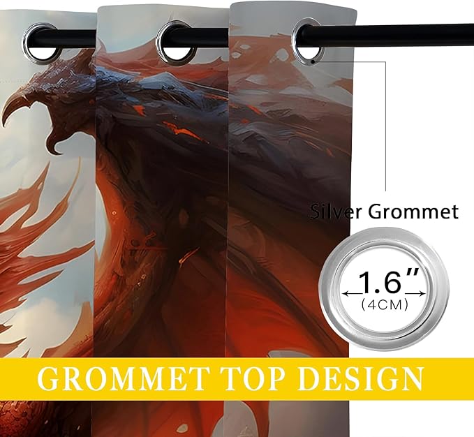 18TH CROZY Dragon Blackout Curtains for Girls Boy Home Decor, Medieval Fantasy Magical Red Animal Grommet Thermal Insulated Drapes Darkening Window Curtain for Bedroom Living Room, 42 x 63 Inch