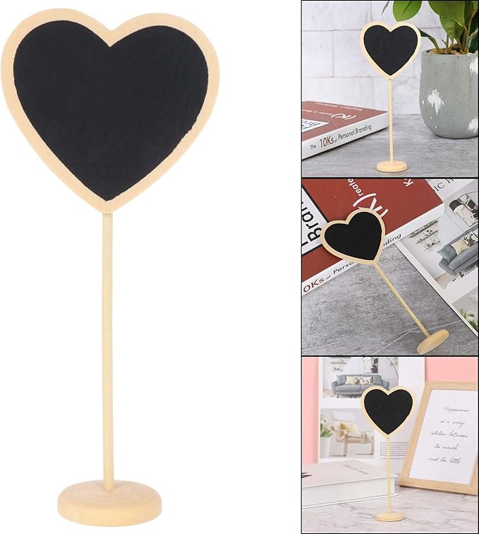 12Pcs Mini Heart Chalkboards Black Board with Stand for Message Board Signs Wood Small Chalkboard Signs for Wedding, Birthday Parties, Table Numbers, Food Signs and Special Event Decoration