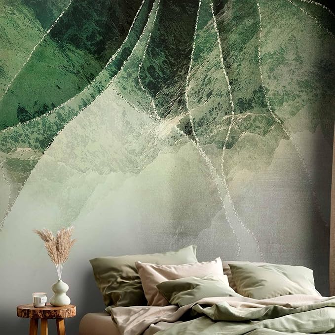 artgeist Wall Mural Abstract 154x110 in - Peel and Stick Self-Adhesive Wallpaper Removable Large Sticker Foil Wall Decor Print Picture Image Design 3D Effect Marble Green Like Painted a-A-10216-a-a