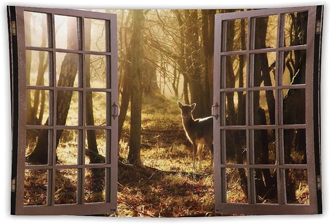 ZhiRain Forest Tapestry Wall Hanging Natural Forest And Deer at Sunset Pattern Tapestries Home Decor for Living Room Bedroom Apartment Farmhouse Dorm 60"x90"